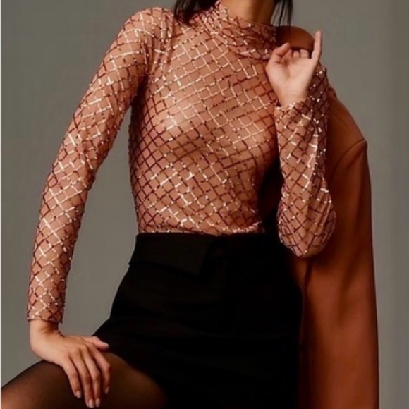 Pilcro Tops - Pilcro by Anthrpologie Shimmering Sequin Blouse - Brown Medium